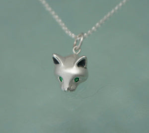 forest cat pendant in silver with gemstone eyes, pick your color