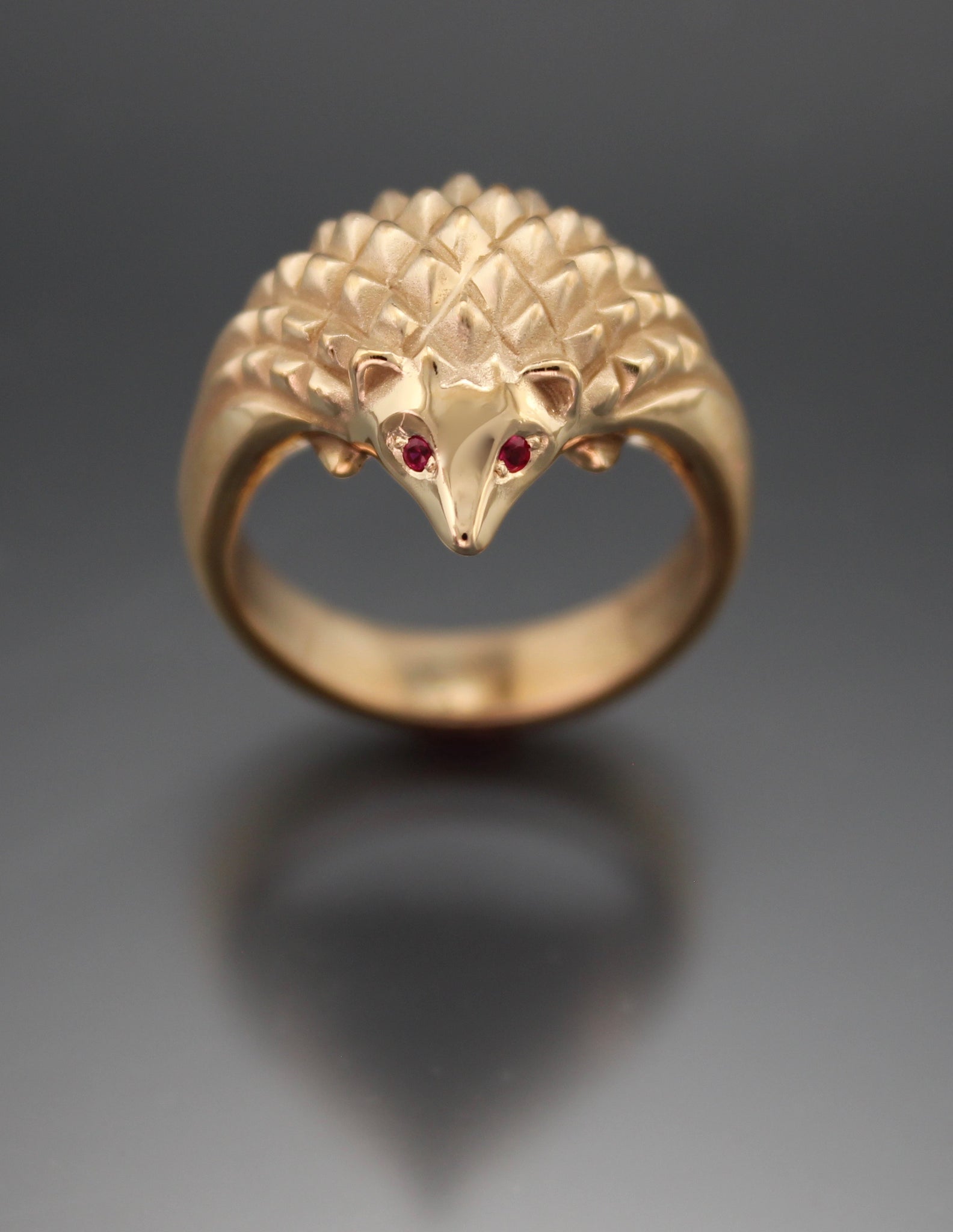 bronze or 14k gold hedgehog ring ruby 