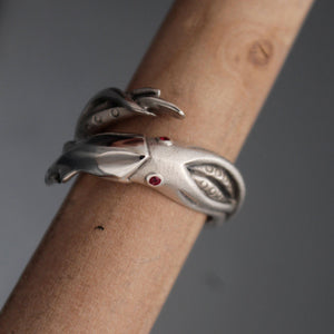 squid ring  silver with gem eyes