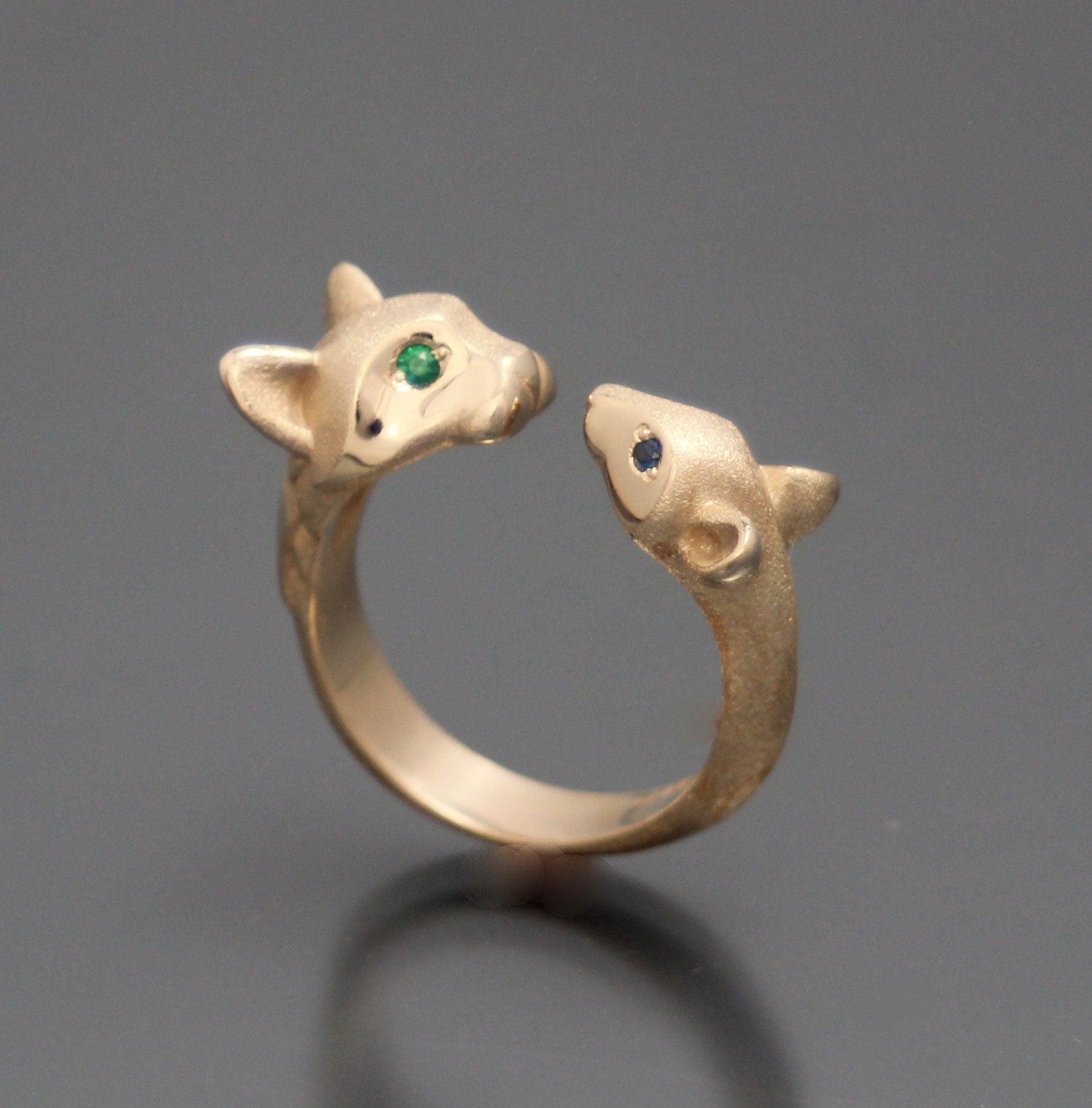 Cat  and mouse ring , bronze