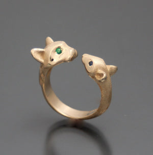 Cat  and mouse ring , bronze