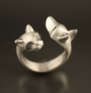 cat and dog ring. silver