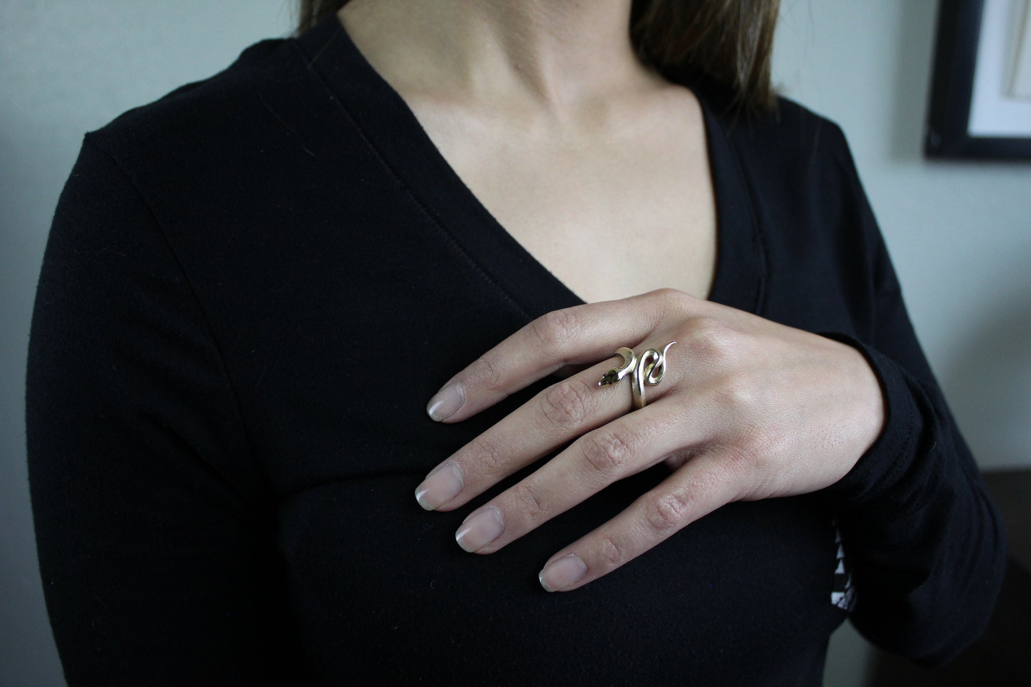 boa snake ring, bronze, natural gem eyes
