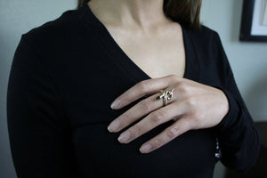 boa snake ring, bronze, natural gem eyes