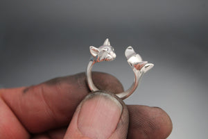 cat and dog ring. silver