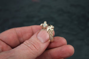 double fox ring.  14 k gold , diamond eyes