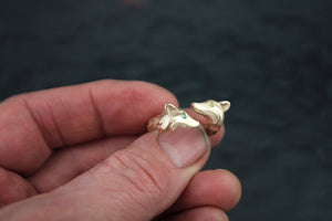 double fox ring.  14 k gold , diamond eyes