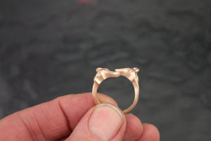 double fox ring.  14 k gold , diamond eyes
