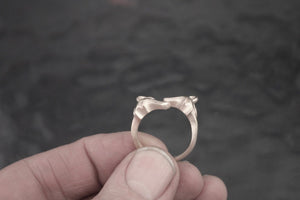 double fox ring.  silver  , diamond eyes