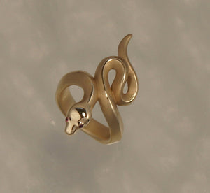 boa snake ring, bronze, natural gem eyes