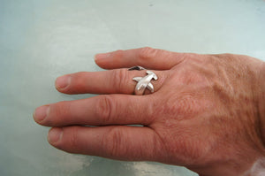 hammerhead  shark ring , silver  HIGH POLISH or SATIN finish