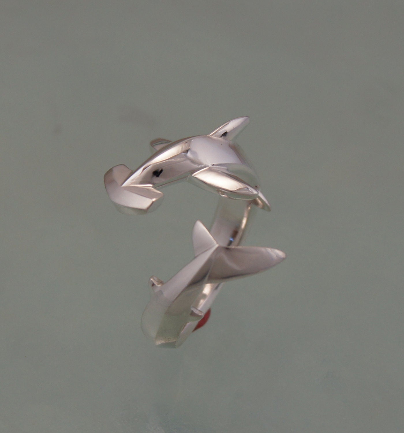 hammerhead  shark ring , silver  HIGH POLISH or SATIN finish