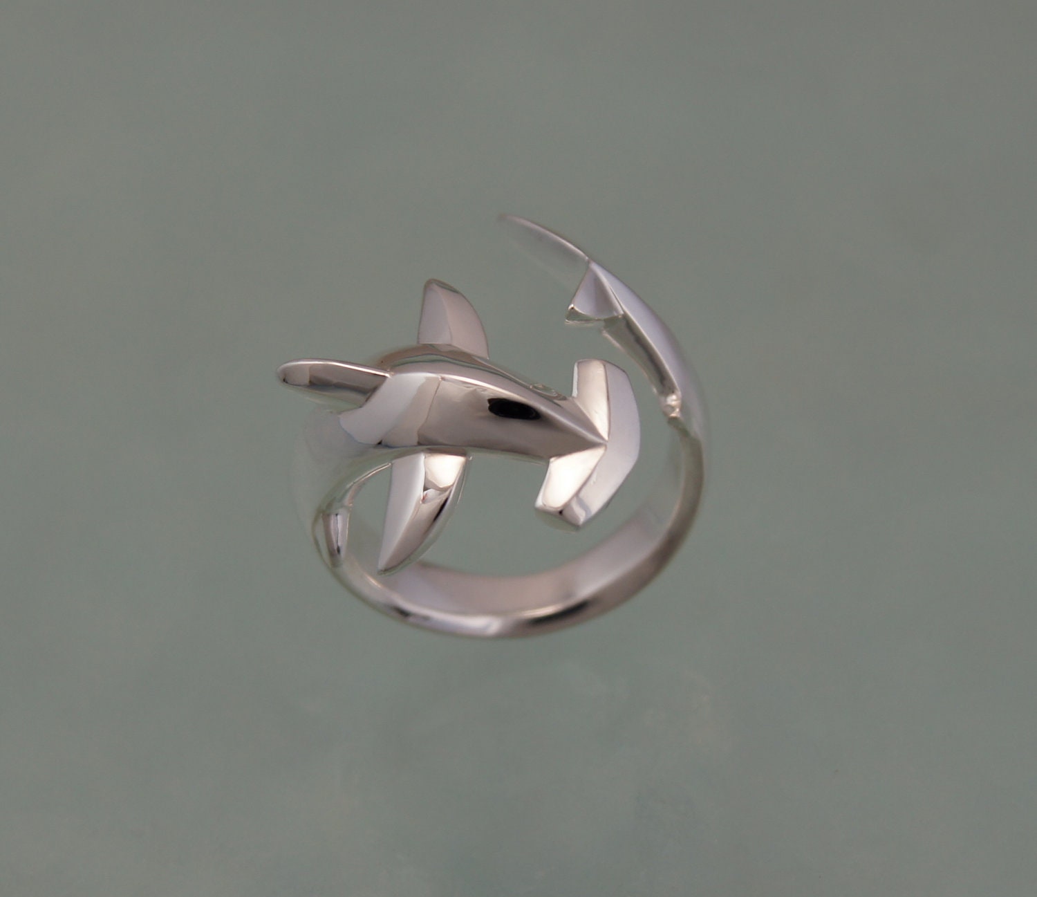 hammerhead  shark ring , silver  HIGH POLISH or SATIN finish