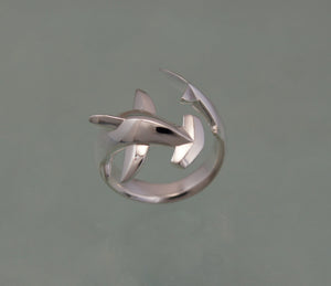 hammerhead  shark ring , silver  HIGH POLISH or SATIN finish