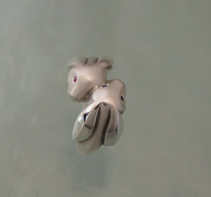 bunny love ring, sterling with blue and pink sapphire eyes