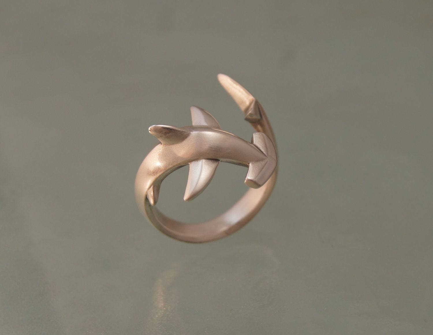 hammerhead  shark ring , silver  HIGH POLISH or SATIN finish