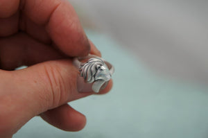 sterling lion ring   ,   satin/ bright polish
