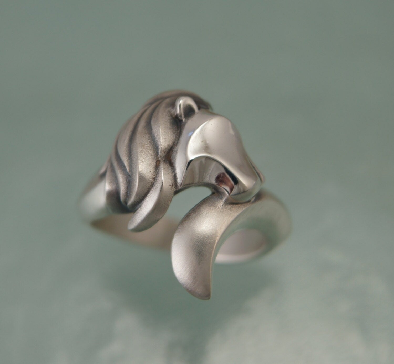 sterling lion ring   ,   satin/ bright polish