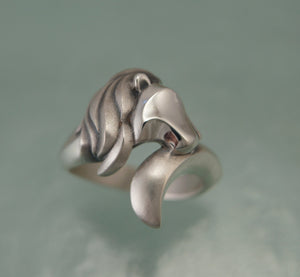 sterling lion ring   ,   satin/ bright polish