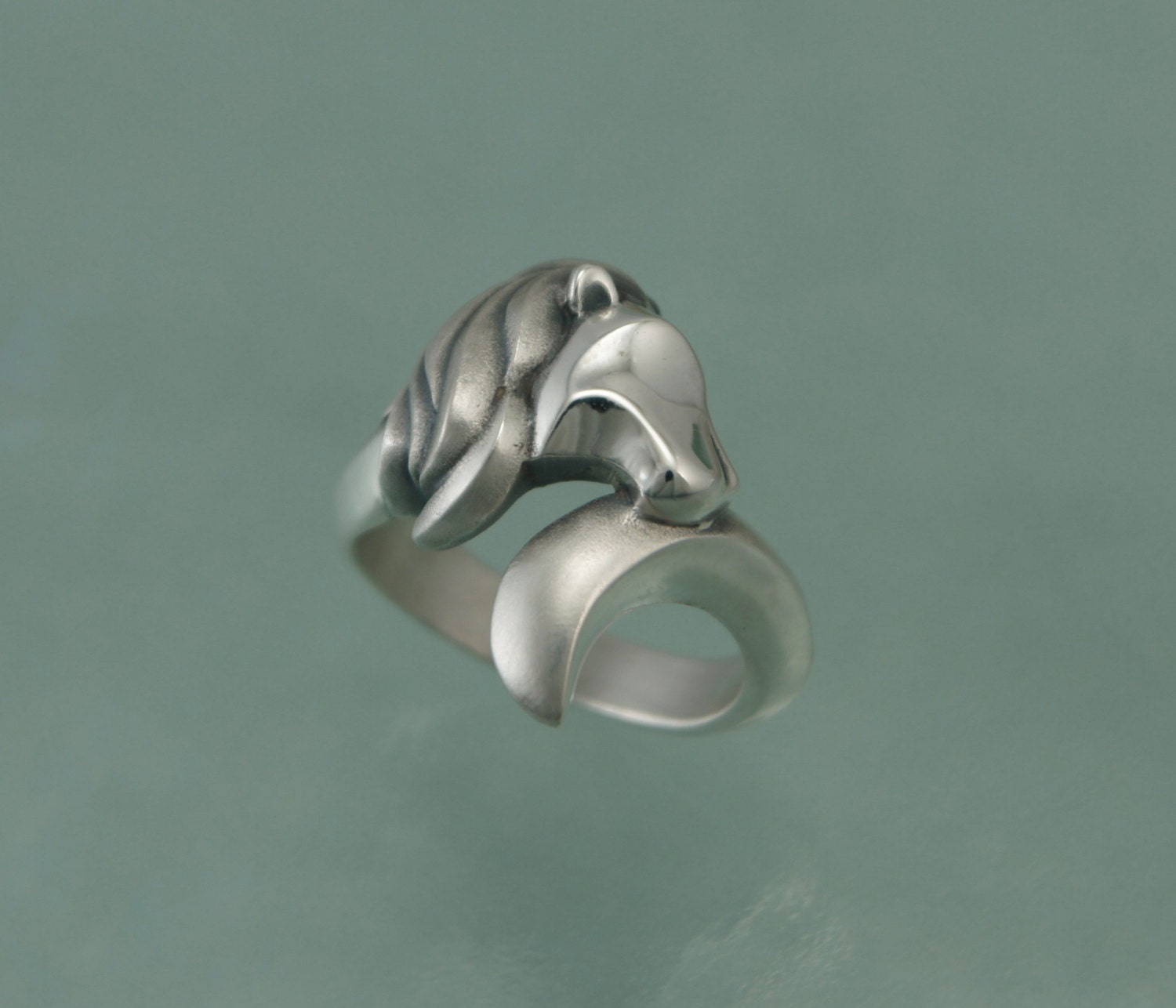 sterling lion ring   ,   satin/ bright polish