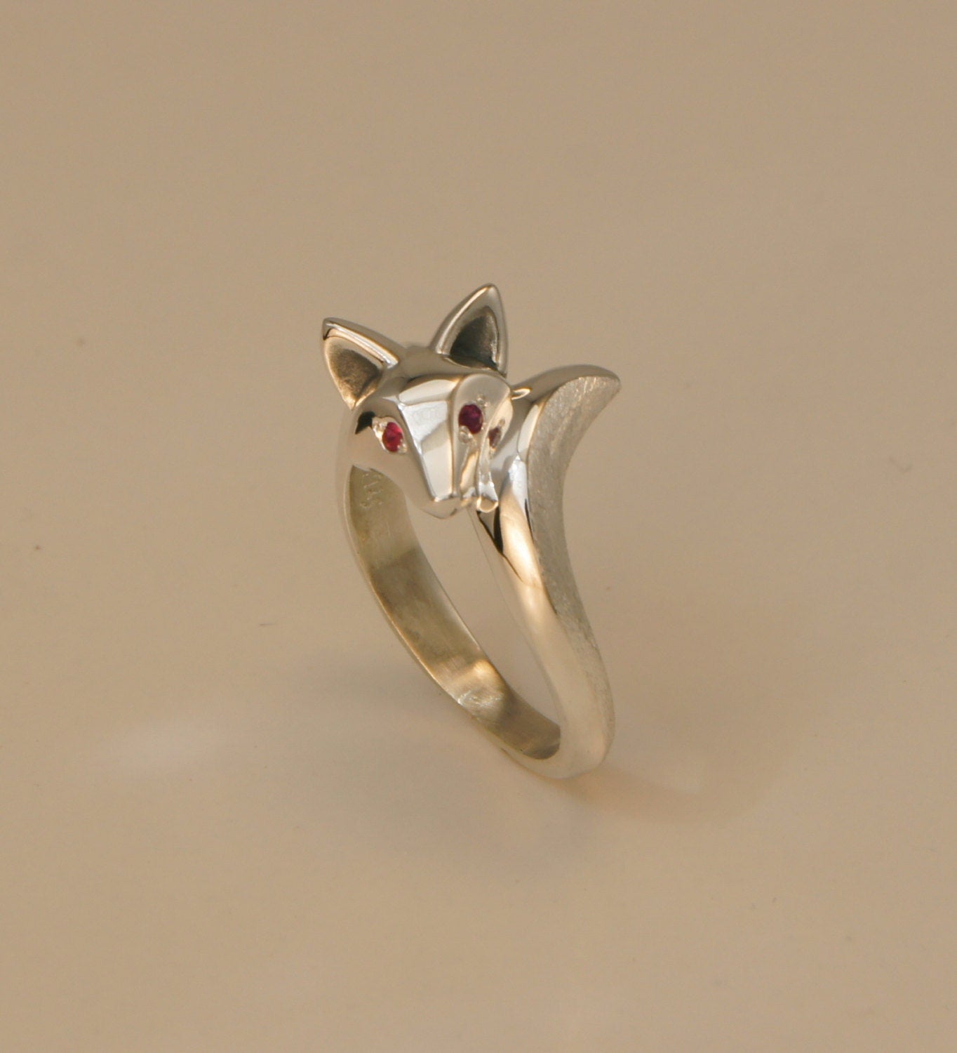 baby fox ring.  silver,   pick your eye color