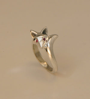 baby fox ring.  silver,   pick your eye color