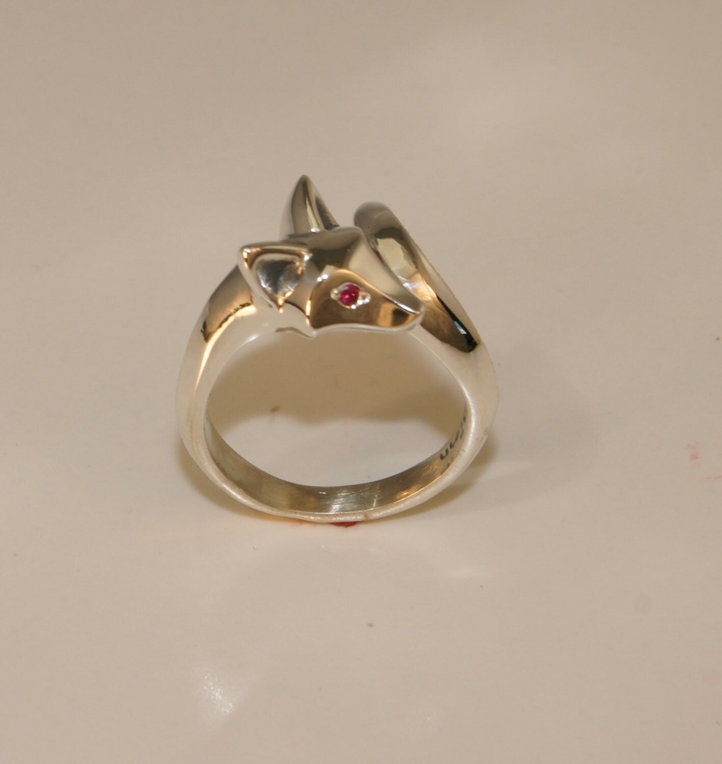 baby fox ring.  silver,   pick your eye color