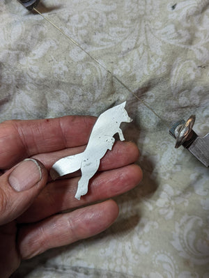 leaping fox  silver pin/pendant
