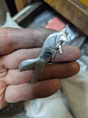 leaping fox  silver pin/pendant
