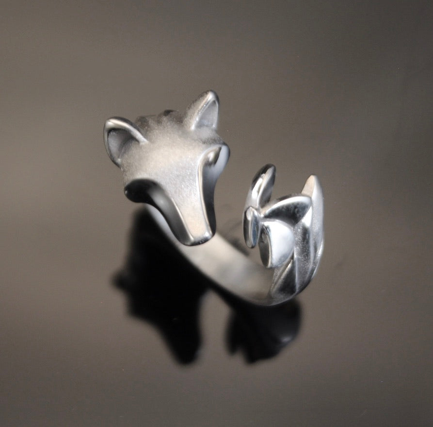 Silver Wolf and Butterfly Ring