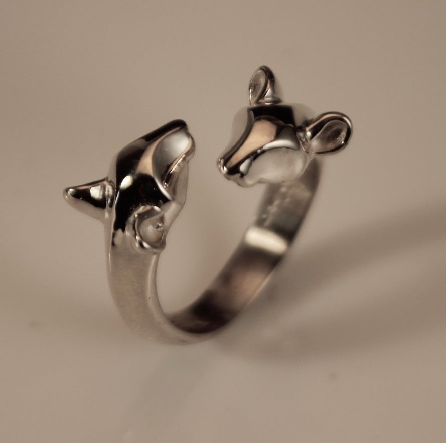 Silver double mouse ring