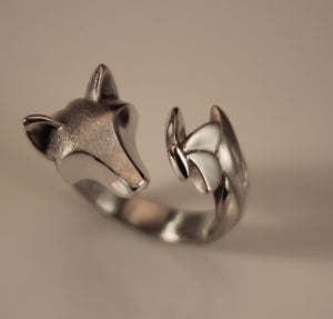 Silver Wolf and Butterfly Ring