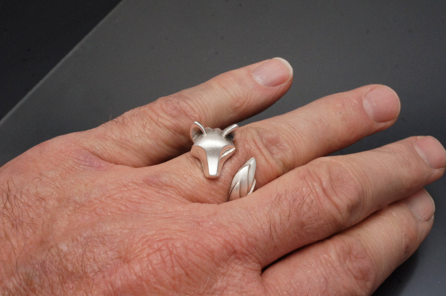 silver shaggy wolf ring