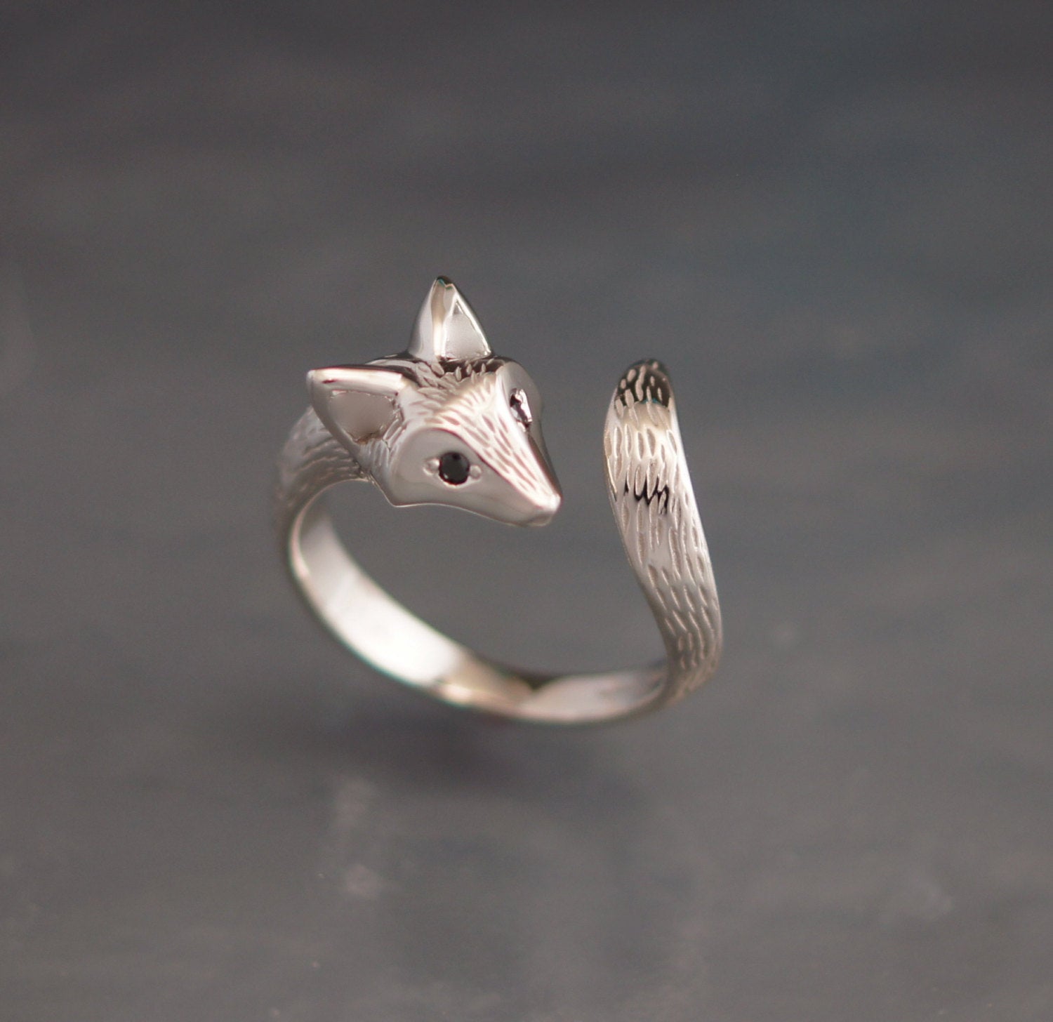 fox baby furred silver ring, pick your eye color