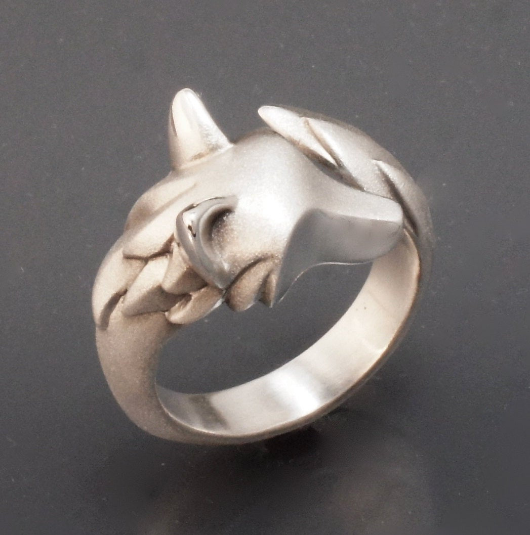 silver shaggy wolf ring