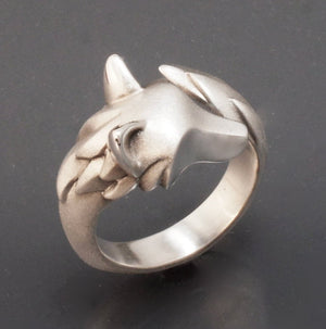 silver shaggy wolf ring