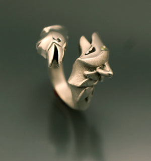 silver raven/wolf ring with diamond eyes