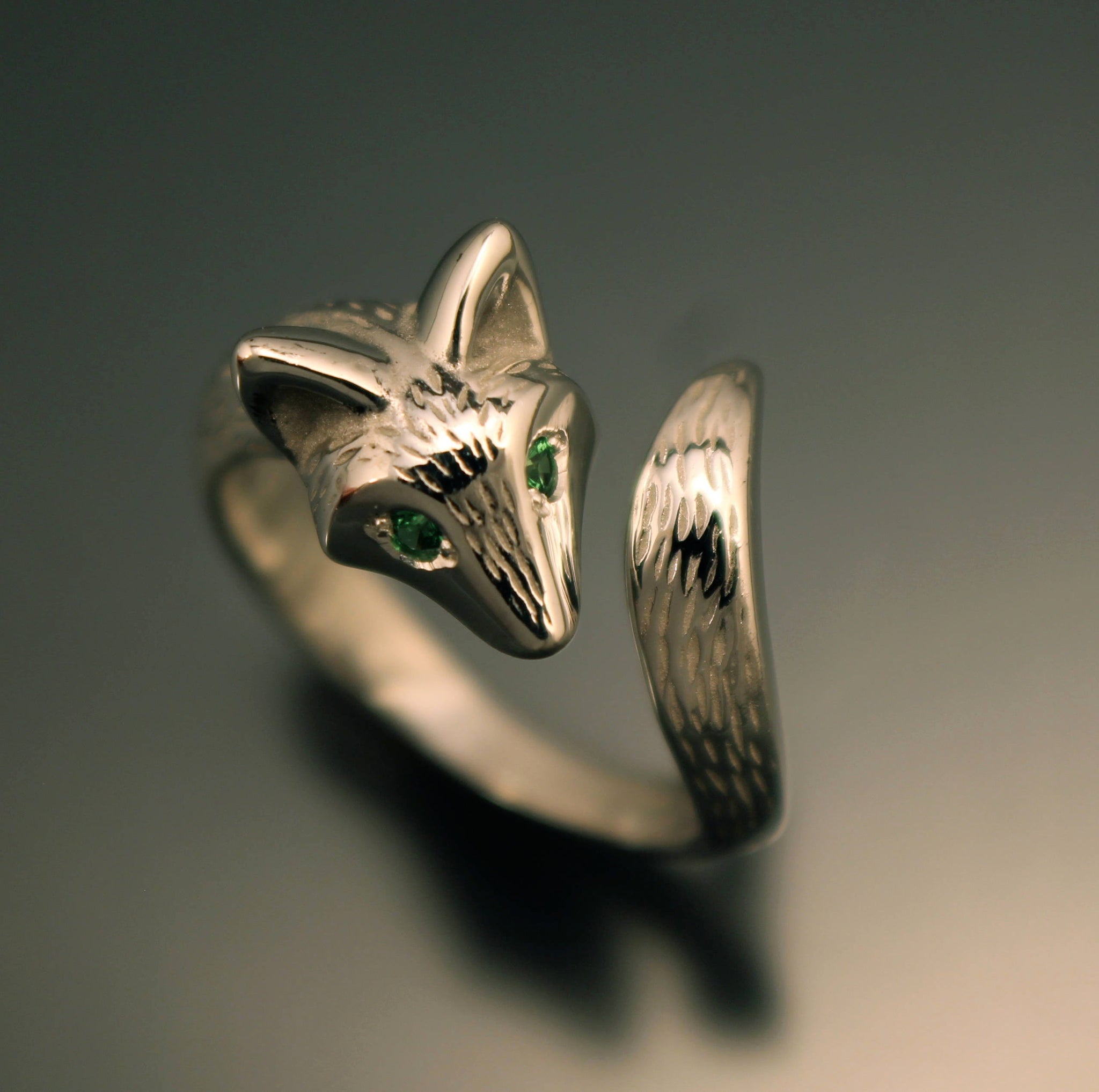 fox baby furred silver ring, pick your eye color