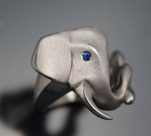 elephant silver ring with gemstone eyes