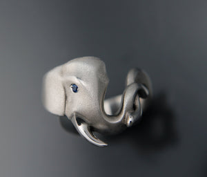 elephant silver ring with gemstone eyes