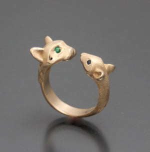 bronze cat and mouse ring