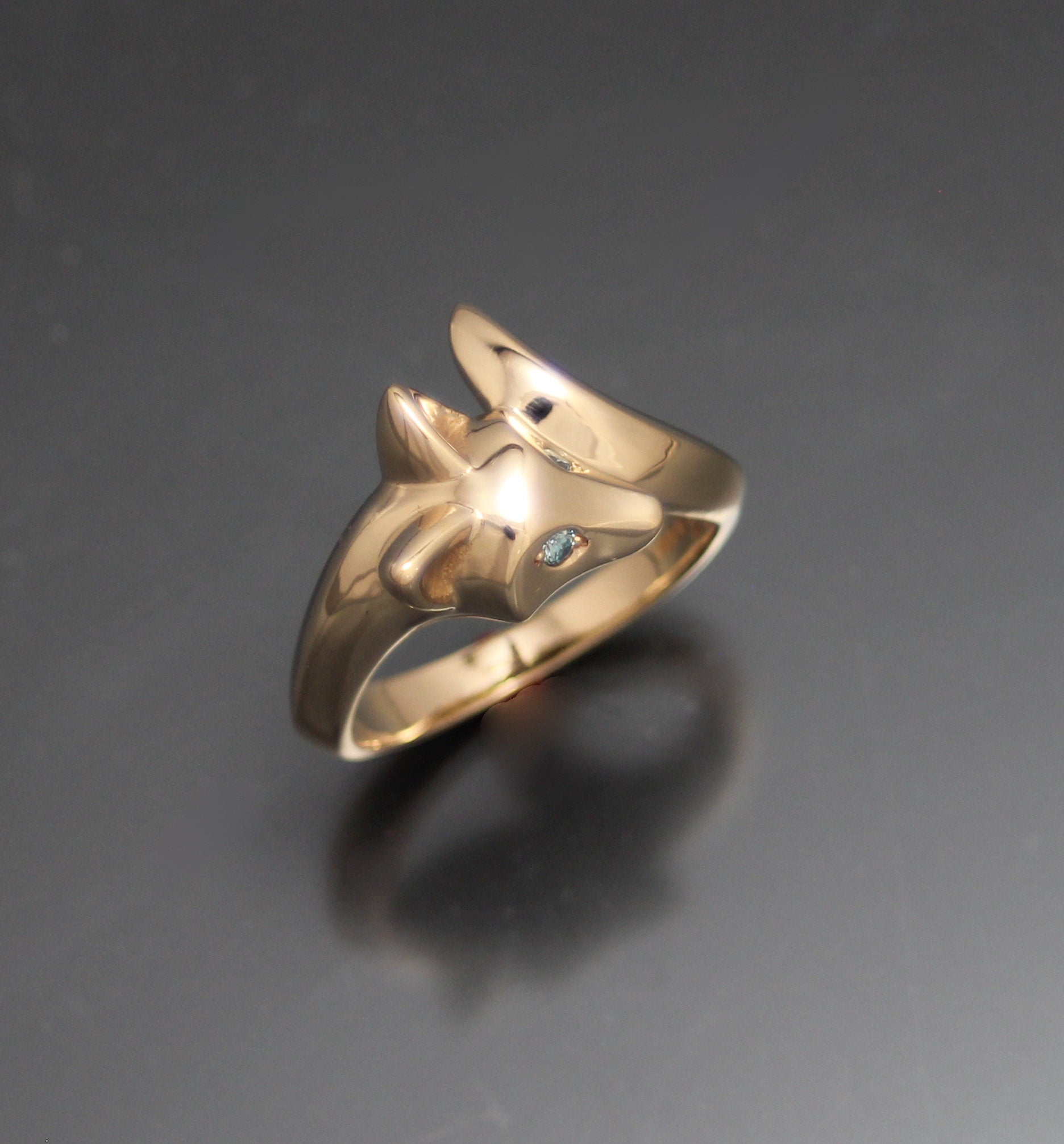 baby fox ring 14k with colored diamond eyes