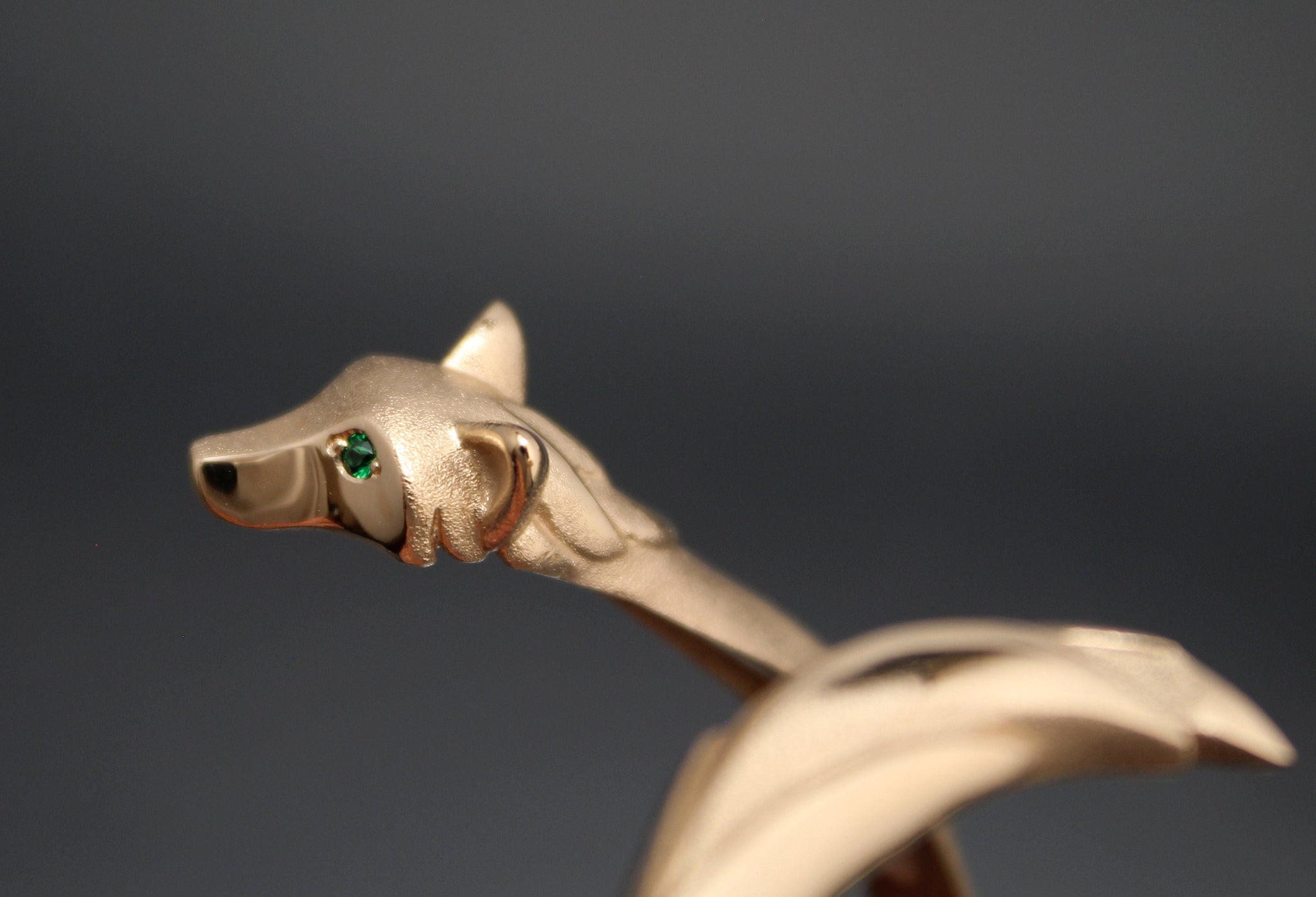 bronze shaggy wolf bracelet with gemstone eyes