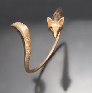 bronze fox bracelet with hand engraved fur