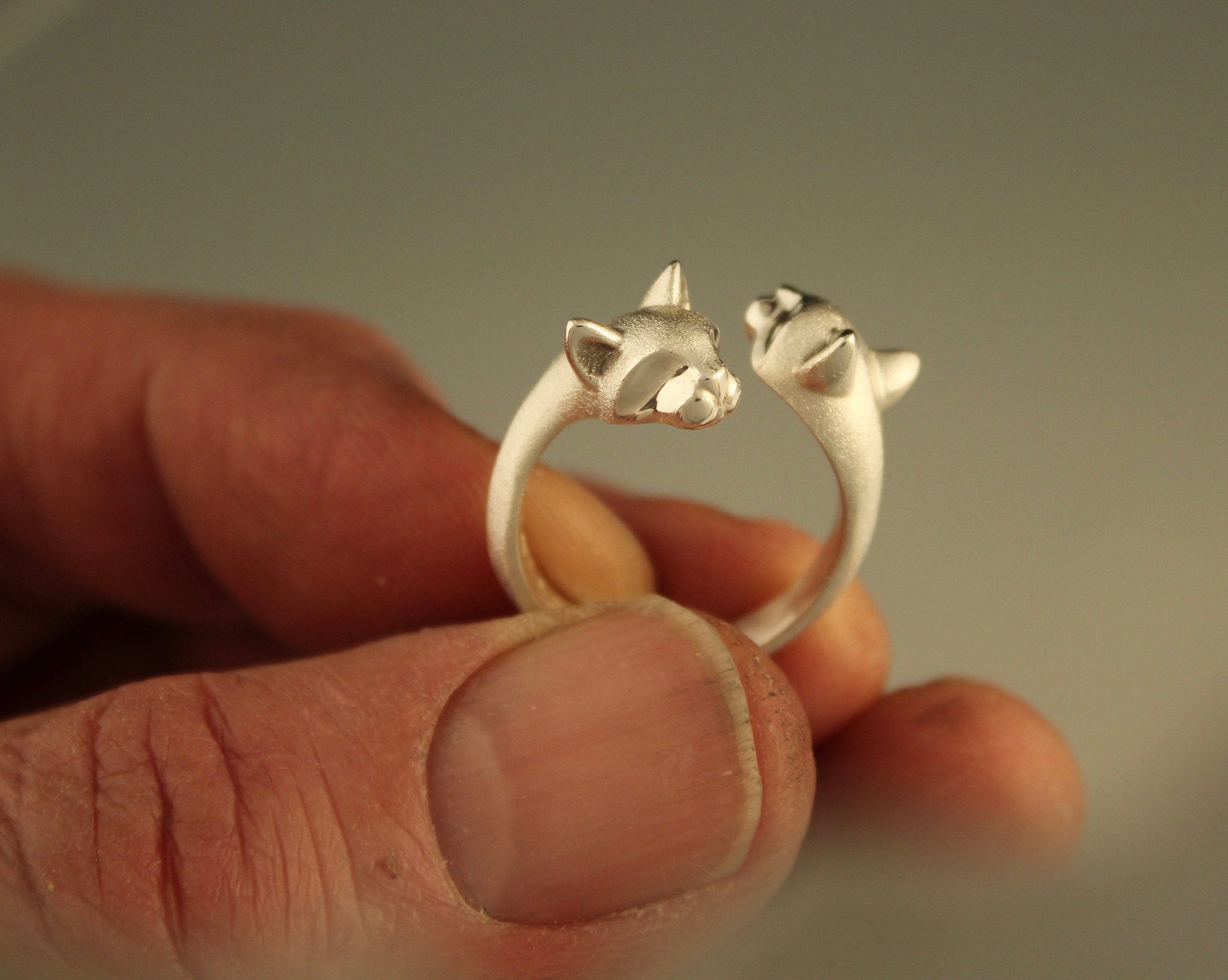 double cat silver ring