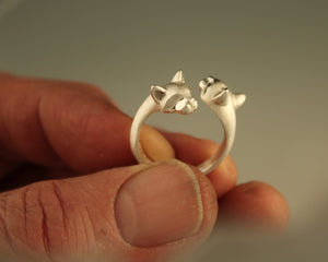 double cat silver ring