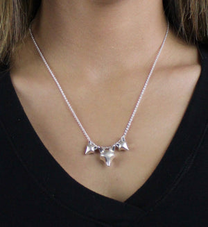 Fox kits, mother and babies necklace, sterling silver