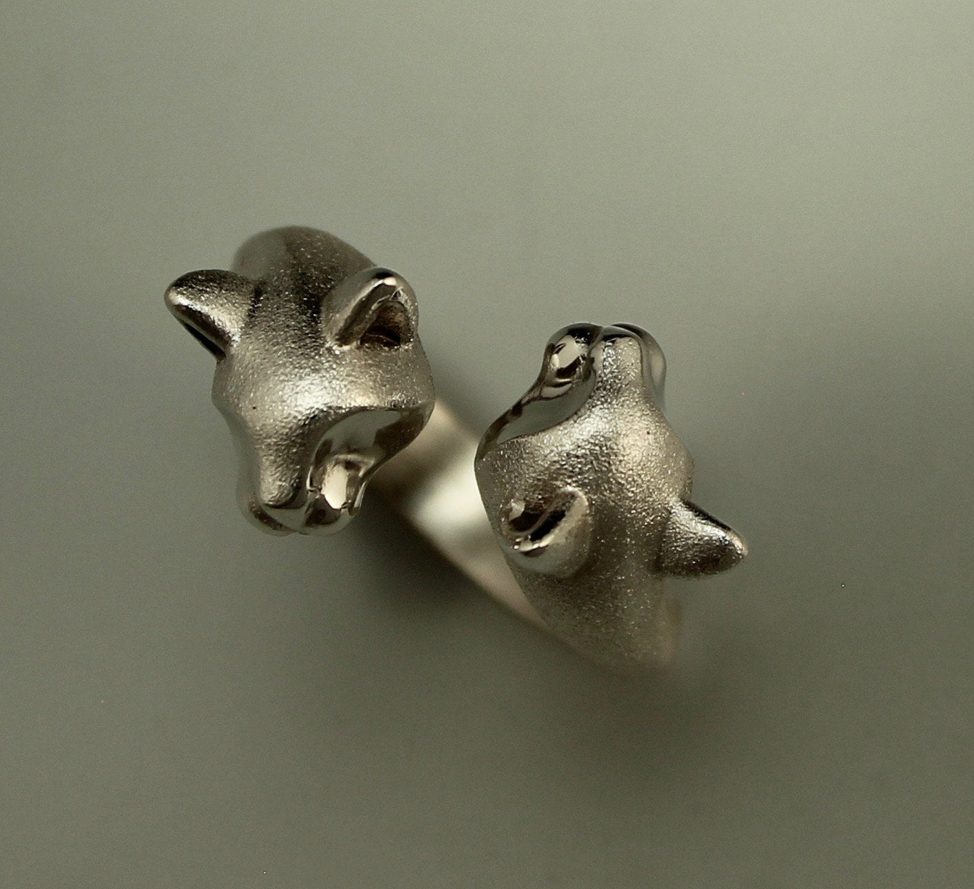 double cat silver ring