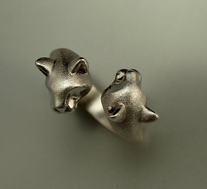 double cat silver ring