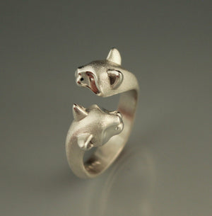 double cat silver ring